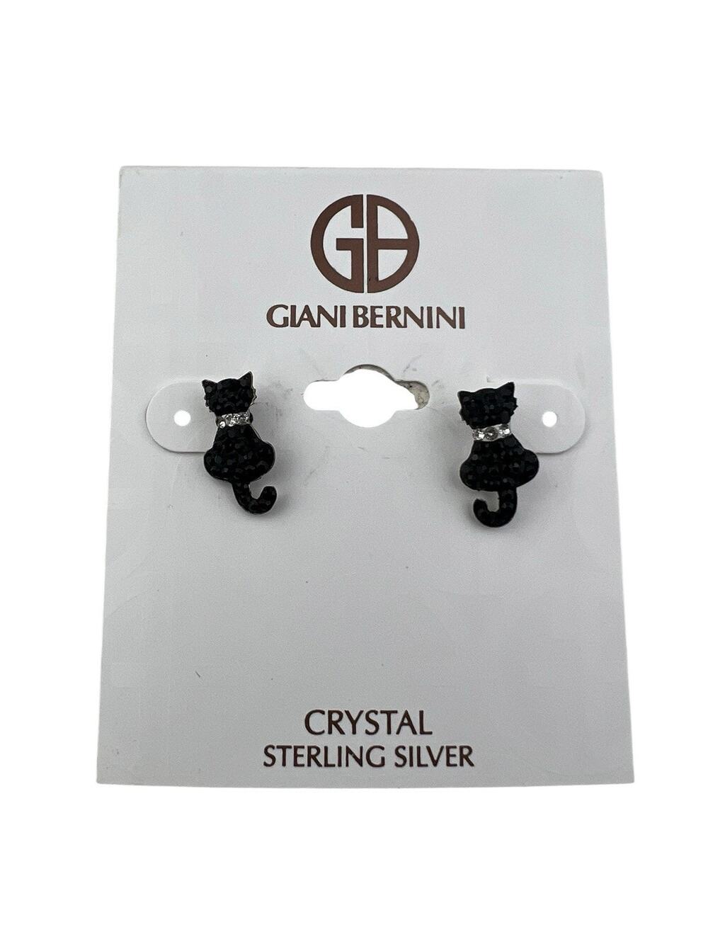 Giani Bernini Sterling Silver Pierced Earrings Black Crystal Cat Stud $50